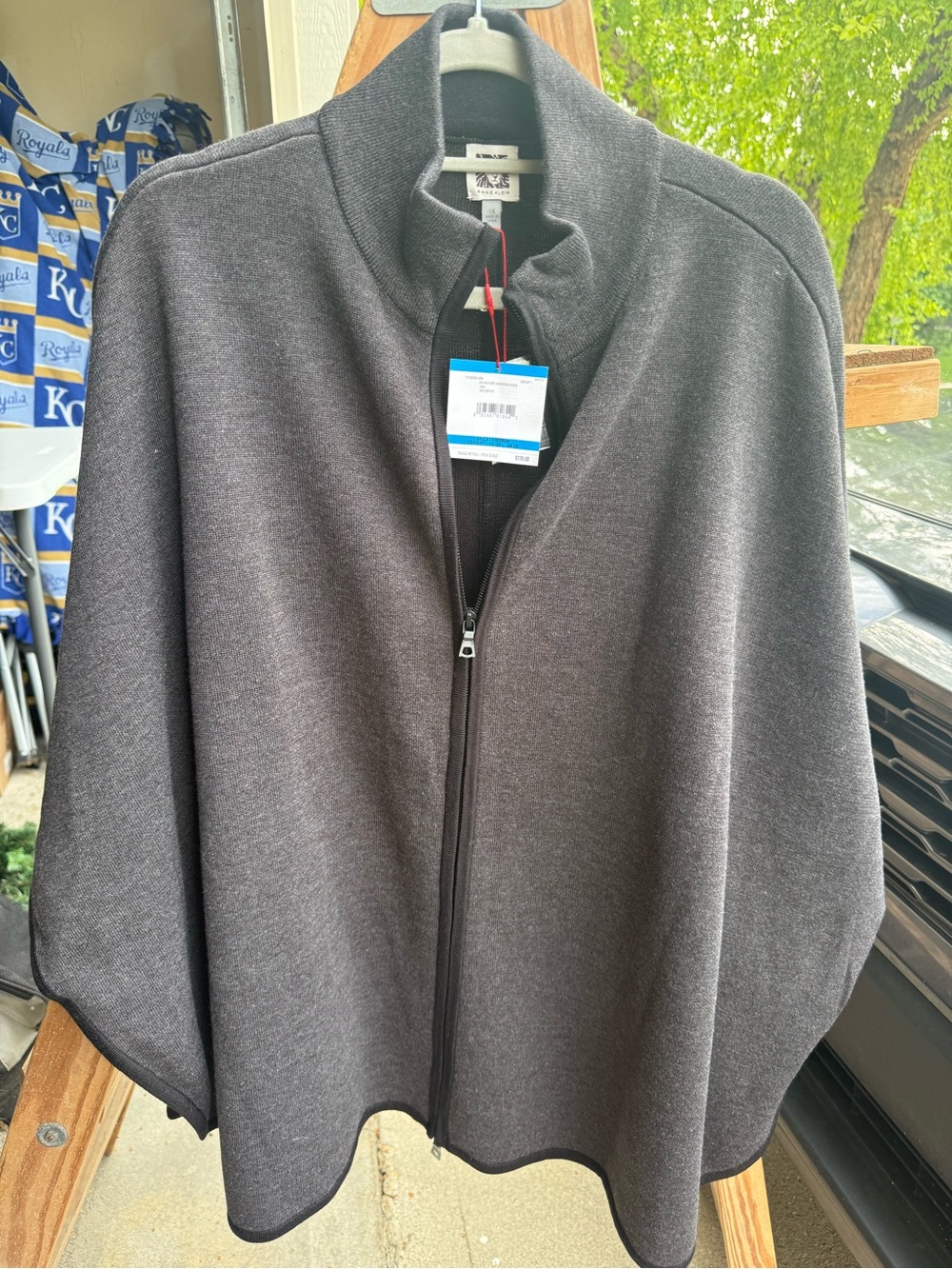 Anne Klein Charcoal Knit Zip-Front Poncho